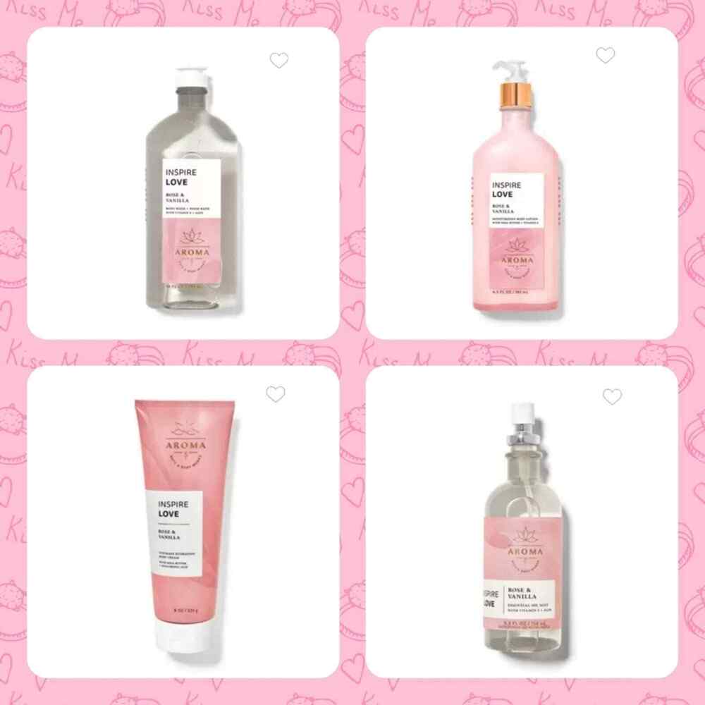 ROSE VANILLA LOVE AROMA BATH & BODY SET INCL WASH, LOTION, CREAM, ESSENTIAL OIL